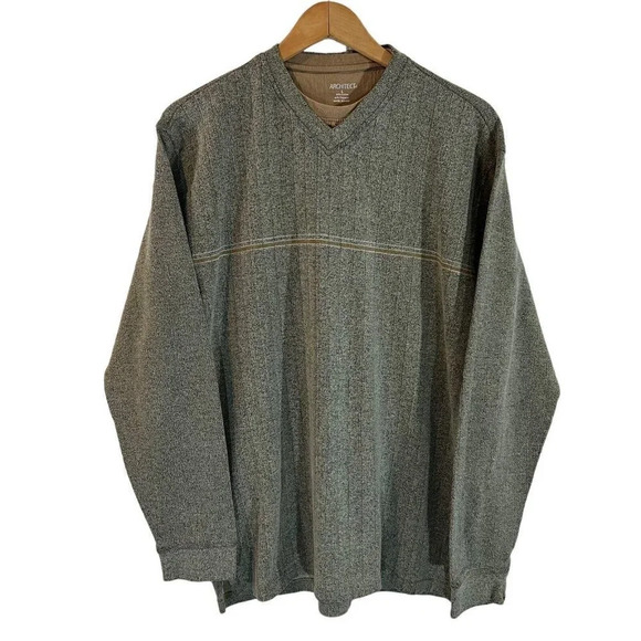 Architect Sage Mens Sweater Large Cotton Blend Horizontal Stripes Long Sleeves - Picture 1 of 6